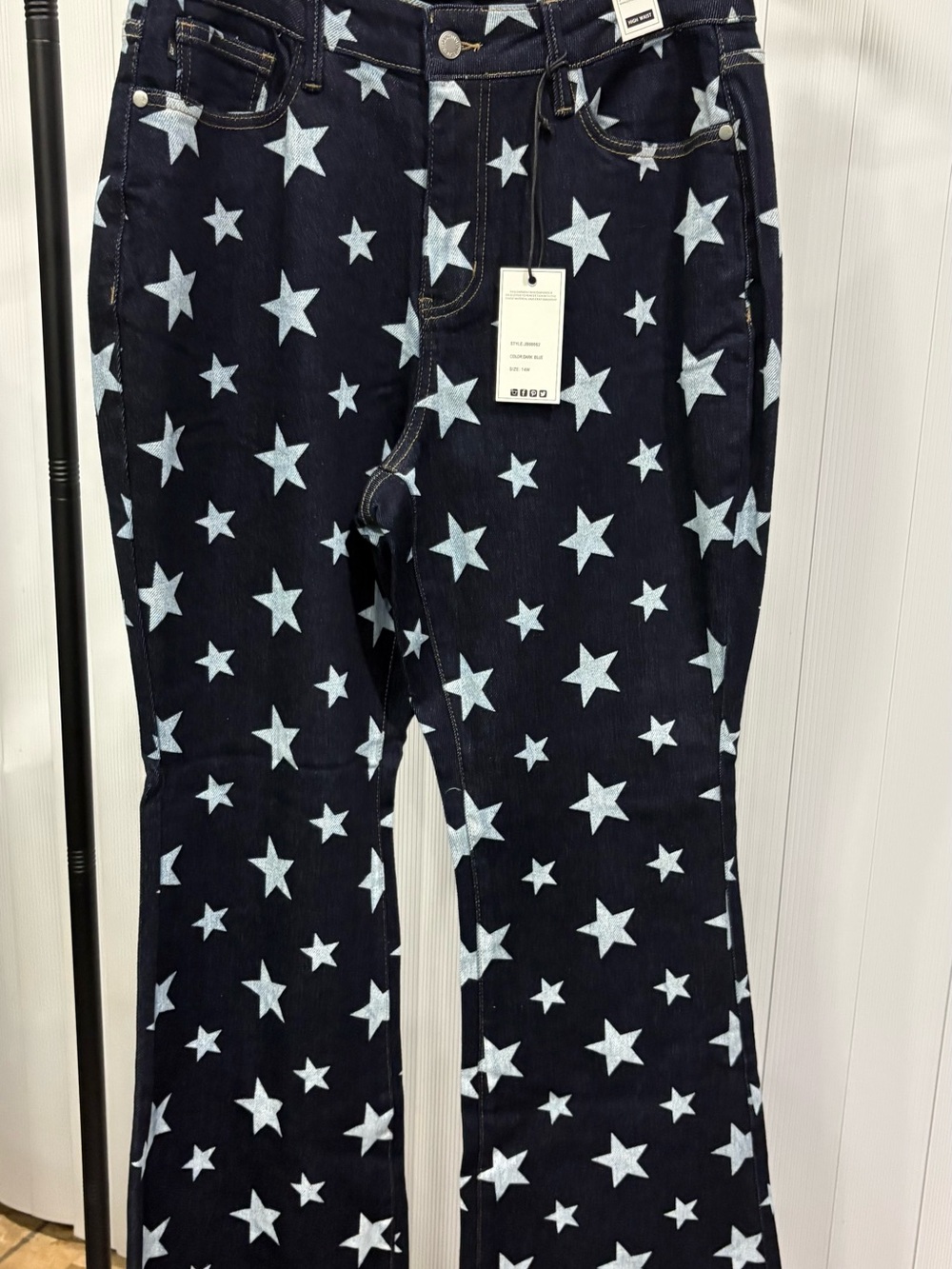Judy Blue Women's Dark Wash Star Print Flare Jeans 14W